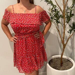 B. Smart Red Floral Cold Shoulder Sun Dress Size 13